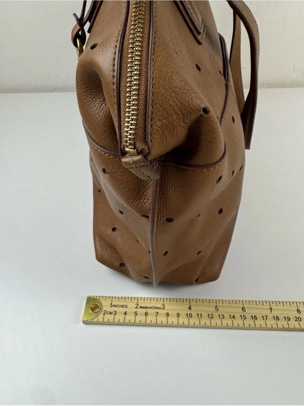 Fossil Julia Hobo Perforated Leather Tote Bag in Brown